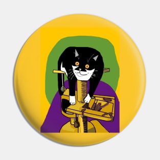 Cute Tuxedo Cat Just hanging on the scratching post  Copyright TeAnne Pin