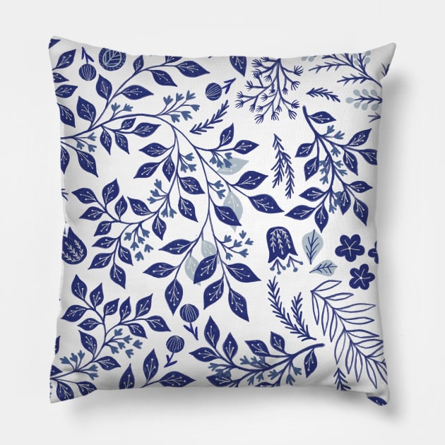 Indigo Vines Pillow by YuanXuDesign