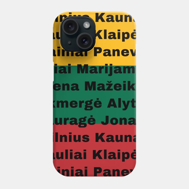 Lithuania Flag Colors with Cities Phone Case by aybe7elf