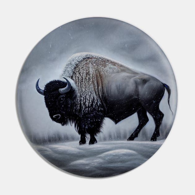 Bison in Snowstorm Pin by fistikci