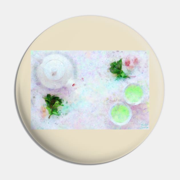 Green Tea Still Life Impressionist Painting Pin by BonBonBunny