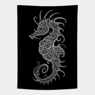 Intricate Dark Tribal Seahorse Design Tapestry