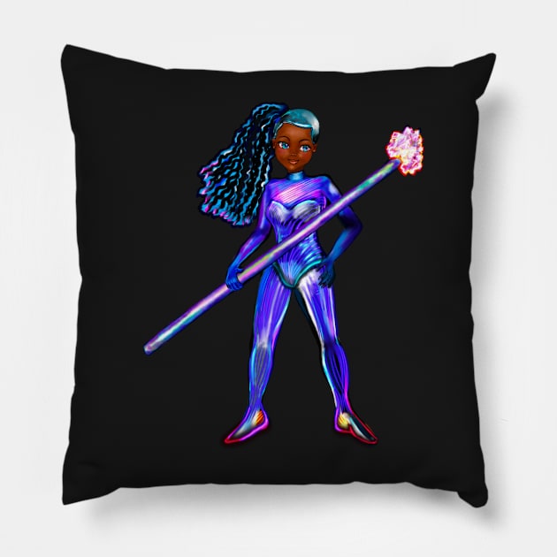 Black anime girl from outer space  ! beautiful  black girl with Afro hair, blue eyes, Cherry pink lips and dark brown skin. Hair love ! Pillow by Artonmytee