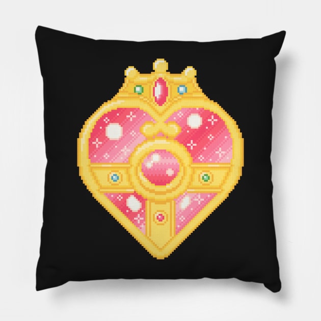 Heart Moon Brooch Pixel Art Pillow by AlleenasPixels