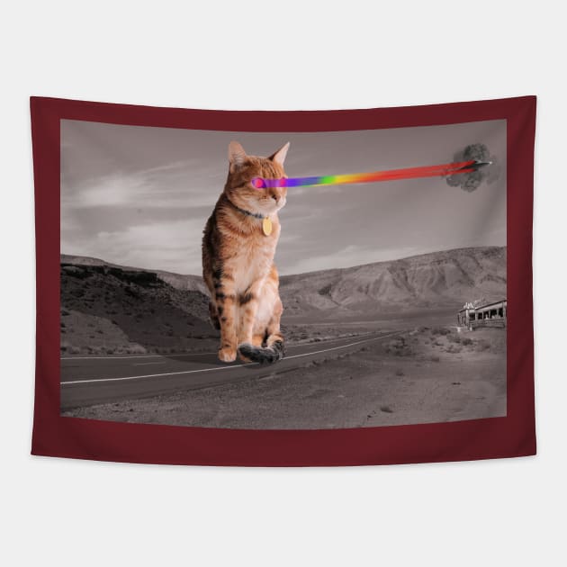 Space Cat vs Flying Saucer at the Desert Diner Tapestry by Colorful Space Cat