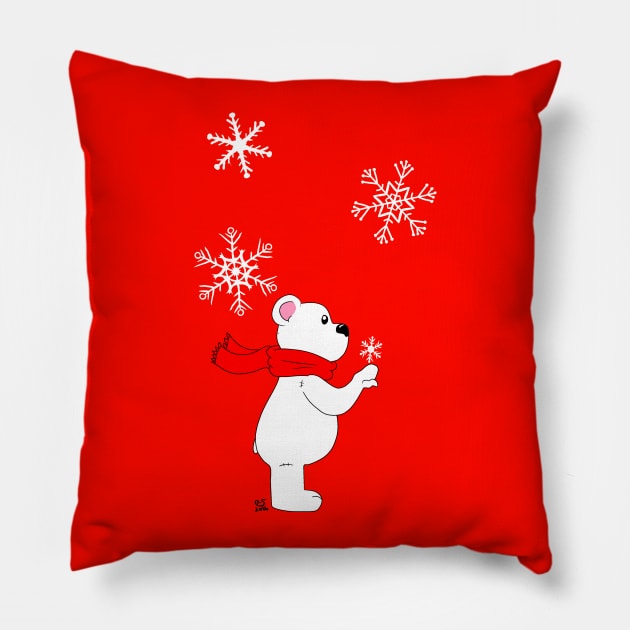 Snowflake and Polar Bear Pillow by CaseyLJones