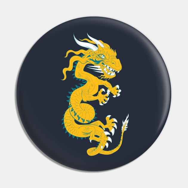 Golden Dragon with Turquoise Style Pin by Lines