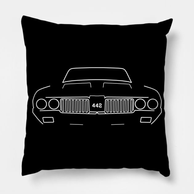 Oldsmobile Cutlass 442 classic car outline graphic (white) Pillow by soitwouldseem