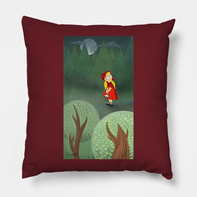 Little Red Lost in the Woods! Pillow by ErinKantBarnard