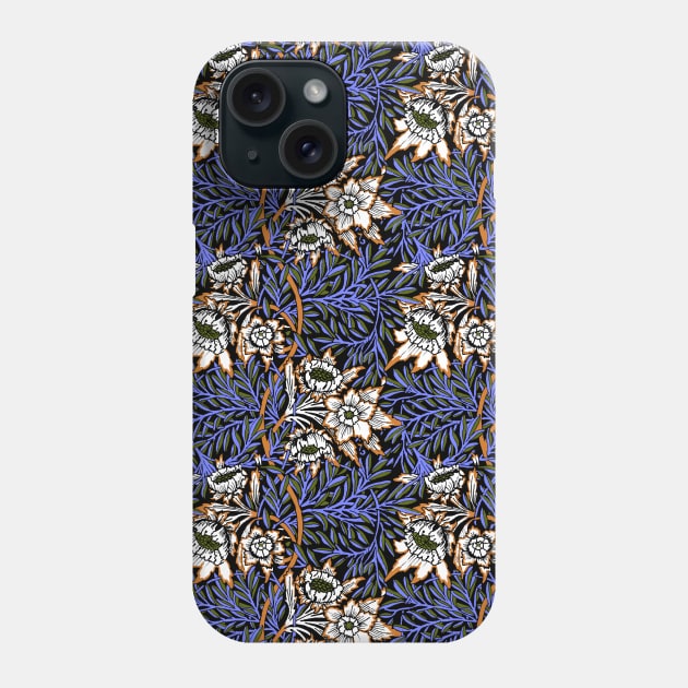William Morris Tulip and Willow Pattern Blue on Black Phone Case by tiokvadrat