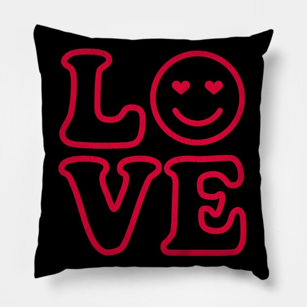 Retro 70's Love Sign with Happy Face Pillow by PunTime