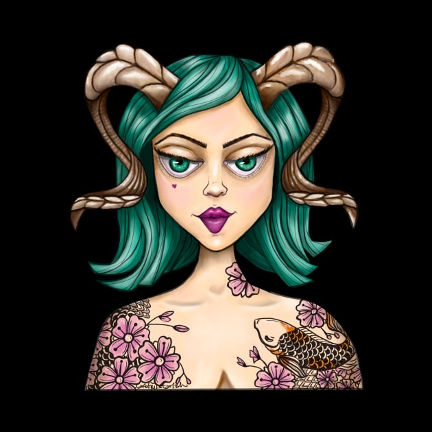 Goat Ram Horn Fantasy Girl by Artful Starfish