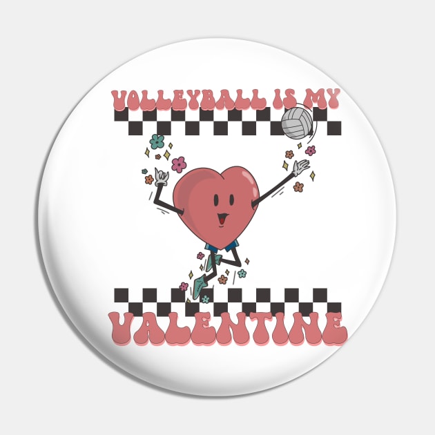 Retro Volleyball Valentines Day Heart, Volleyball Is My Valentine Pin by mcoshop