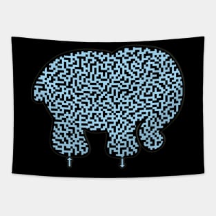 Elephant Shaped Blue Maze & Labyrinth T-Shirt Tapestry