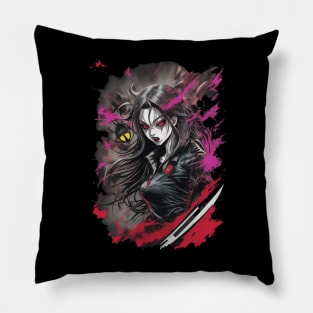 Colorful anime bloody vampire girl lots of red manga style Pillow