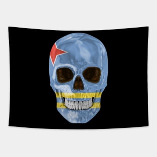 Aruba Flag Skull - Gift for Aruban With Roots From Aruba Tapestry