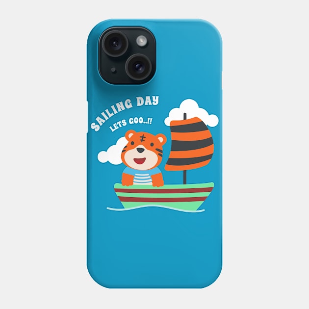 Funny tiger sailor cartoon vector on little boat with cartoon style. Phone Case by KIDS APPAREL