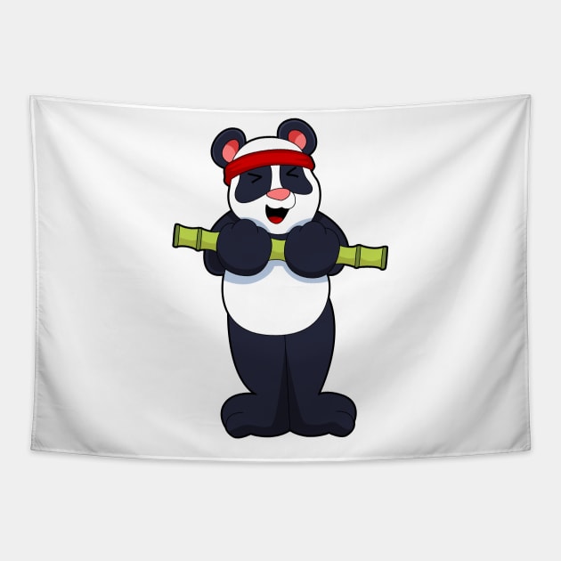 Panda at Work out with Bamboo Weight Tapestry by Markus Schnabel