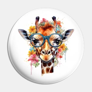 Watercolor Floral Giraffe Pin