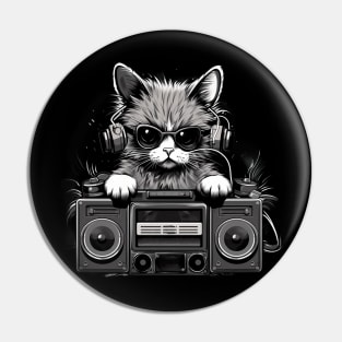 Groovy DJ Cat with Boombox Pin