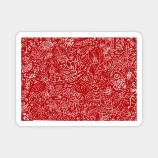 a cute red pattern with flowers and bees. Magnet