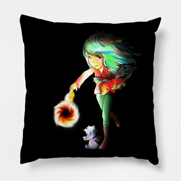 half-elf girl, baby dragons, and a fireball. For rpg, fantasy and dnd fans Pillow by cuisinecat