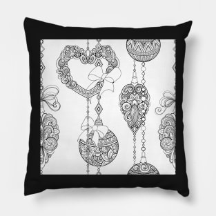 Monochrome Merry Christmas Pattern, New Year Illustration Pillow