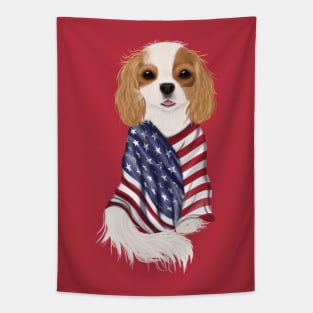 USA American Flag, Blenheim Cavalier King Charles Spaniel Tapestry