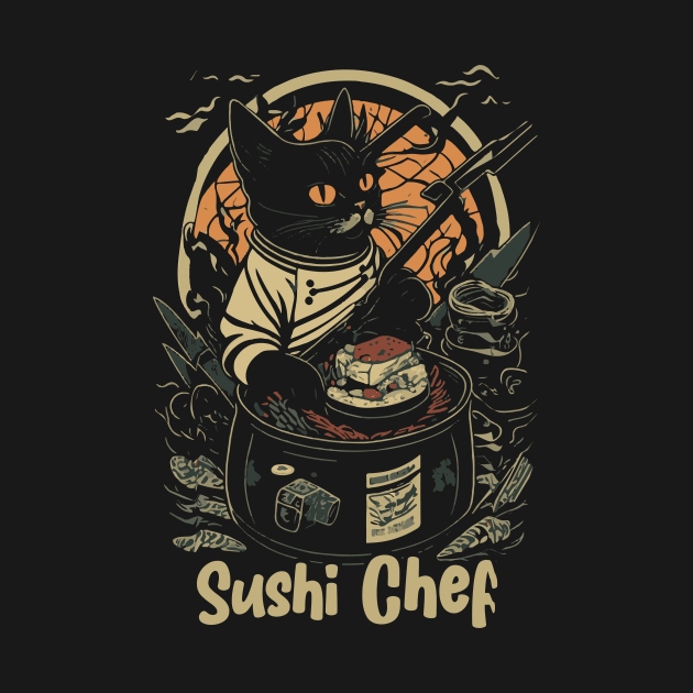 Retro Japanese-Inspired Feline Culinary Cat as Sushi Chef by star trek fanart and more