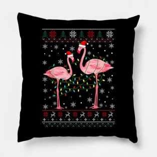 Flamingo Lights Tangled Ugly Sweater Christmas Animals Pillow