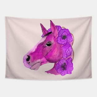 Pink watercolor horse Tapestry