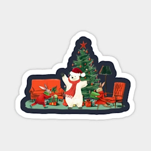 Festive Rabbit and Bear Christmas Magnet