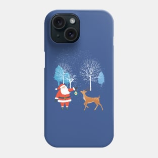 Christmas Scene with Santa and Reindeer Phone Case