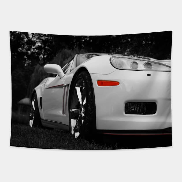 c6 corvette, black white Tapestry by hottehue