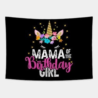 Mama Of The Birthday Girl Floral Unicorn Birthday Tapestry