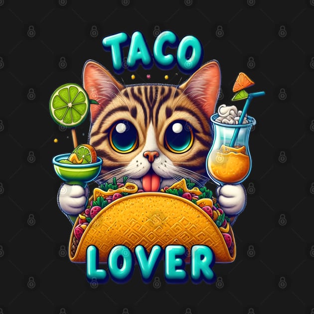 Taco Lover Cat With Refreshing Drink by coollooks
