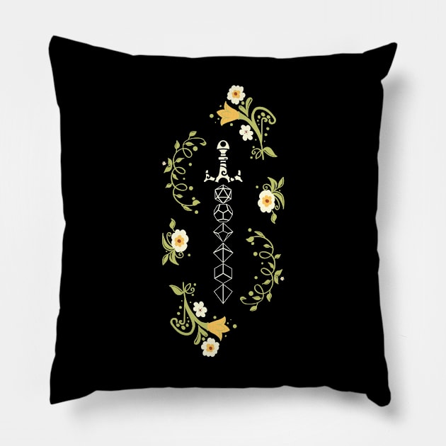 Floral Polyhedral Dice Sword Pillow by pixeptional