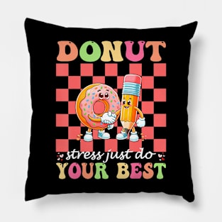 Groovy Donut Stress Best Testing Day Teachers Pillow