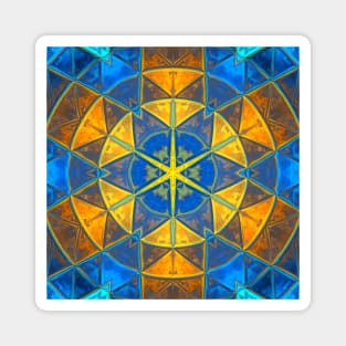 Mosaic Kaleidoscope Flower Blue and Yellow Magnet
