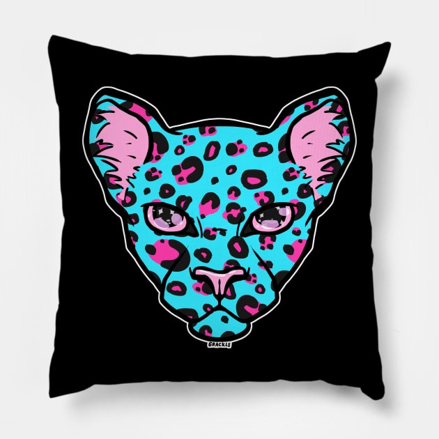 Pink and Blue Leopard Pillow by Jan Grackle