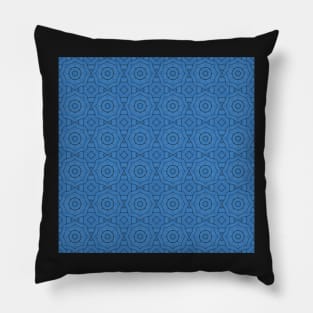 Blueberry Blue and Black Geometric Star Flower Pattern Pillow