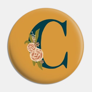 Floral Monogram Letter C Pin