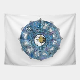 Watercolor Zentangle Zodiac Chart Tapestry