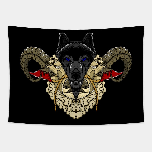 Wolf in Sheep Tapestry by risskid90