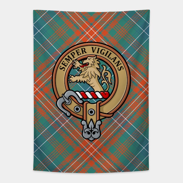 Clan Wilson Crest over Ancient Tartan Tapestry by sifis