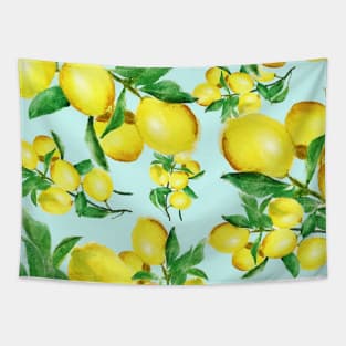 yellow lemon in blue background Tapestry