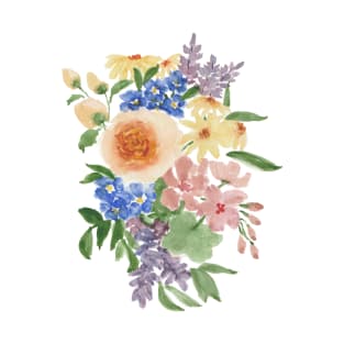 Bouquet of Rose, Lavender, Geranium, Forget me not, Daisy Watercolour Painterly Florals T-Shirt