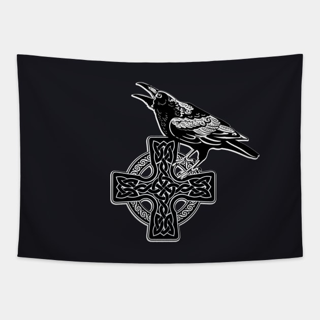 Odins Raven Viking Knot Cross Tapestry by Foxxy Merch