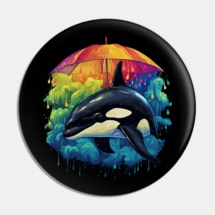 Orca Rainy Day With Umbrella Pin