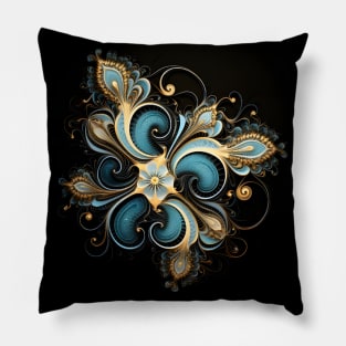 Teal and Gold Fractal Pillow